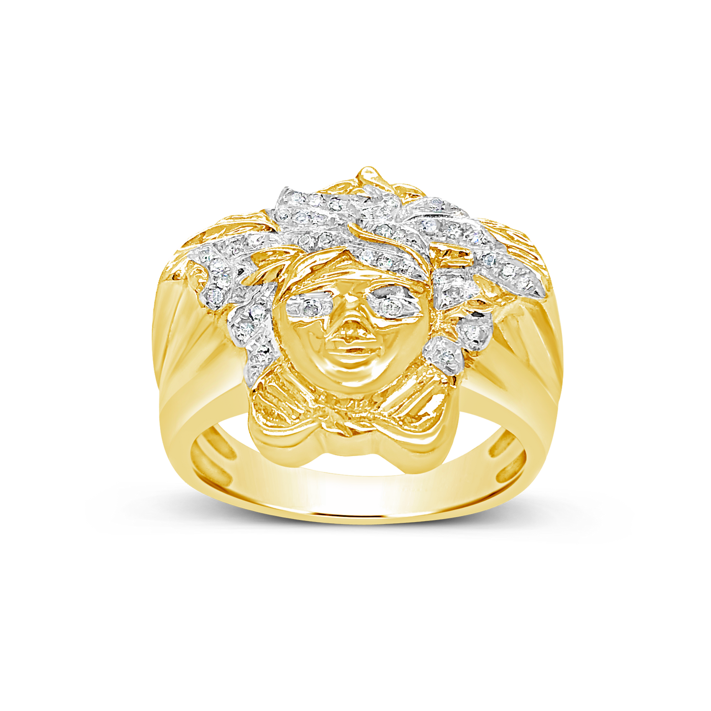 Diamond Designer Medusa Ring .25CTW Round Cut 10K Yellow Gold
