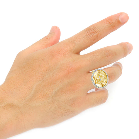 Diamond Designer Medusa Ring .53 CTW Round Cut 10K Yellow Gold