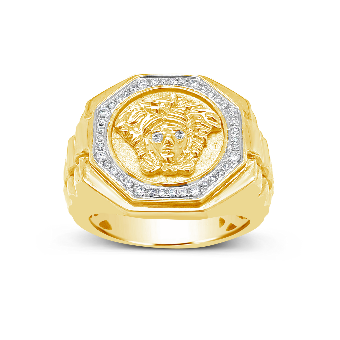 Diamond Designer Medusa Ring .25 CTW Round Cut 10K Yellow Gold