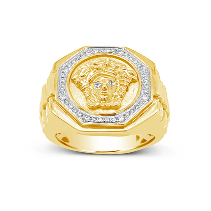 Diamond Designer Medusa Ring .25 CTW Round Cut 10K Yellow Gold