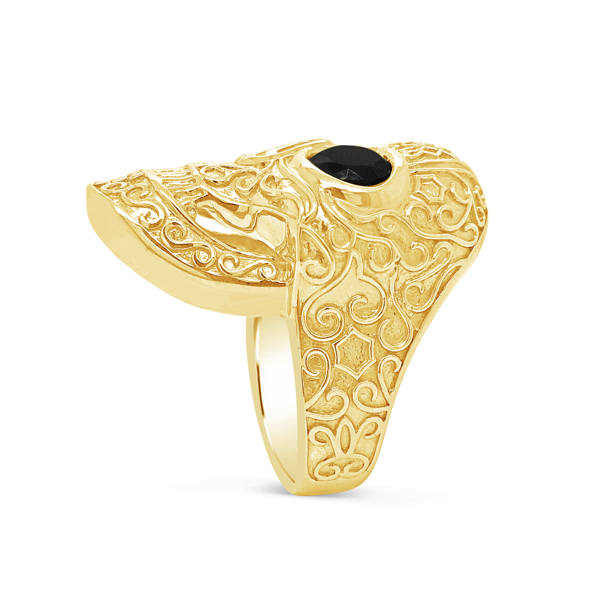 Gold Candy Skull Ring w/ Black Onyx 10K Yellow Gold