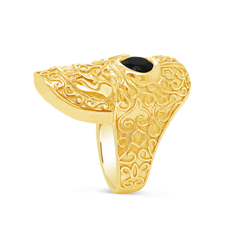 Gold Candy Skull Ring w/ Black Onyx 10K Yellow Gold