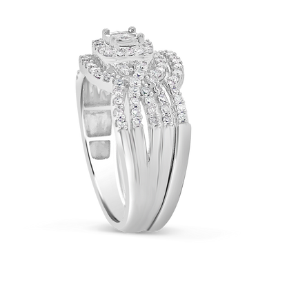 Diamond Halo Engagement Ring 5/8 CTW 14K White Gold Bridal Set