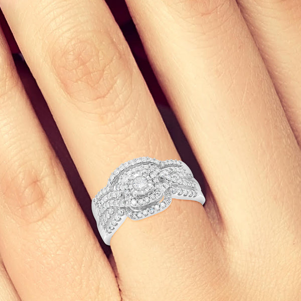 Diamond Halo Engagement Ring 5/8 CTW 14K White Gold Bridal Set