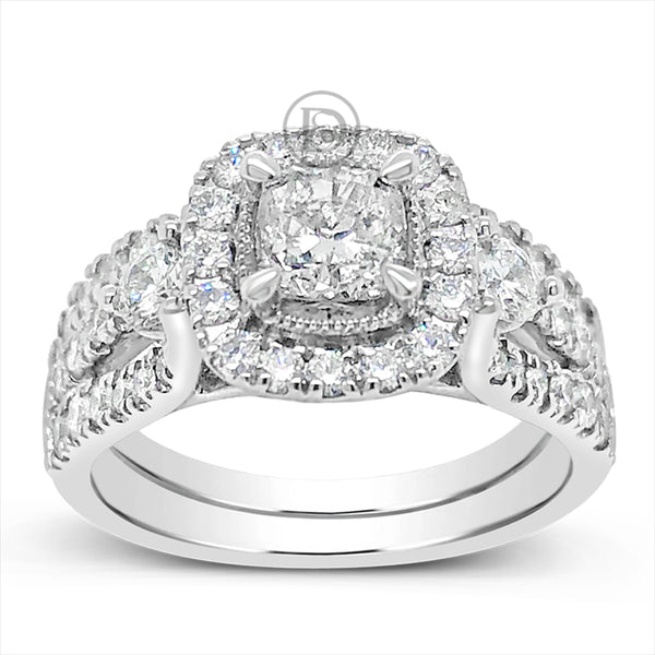 Diamond Halo Engagement Ring 1.75 CTW Round Cut 14K White Gold