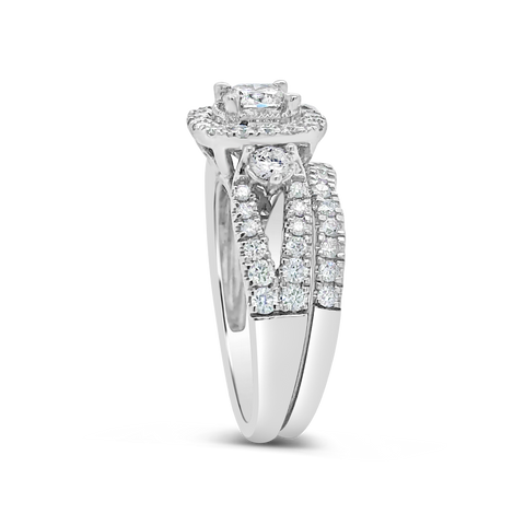 Diamond Halo Engagement Ring 1.75 CTW Round Cut 14K White Gold