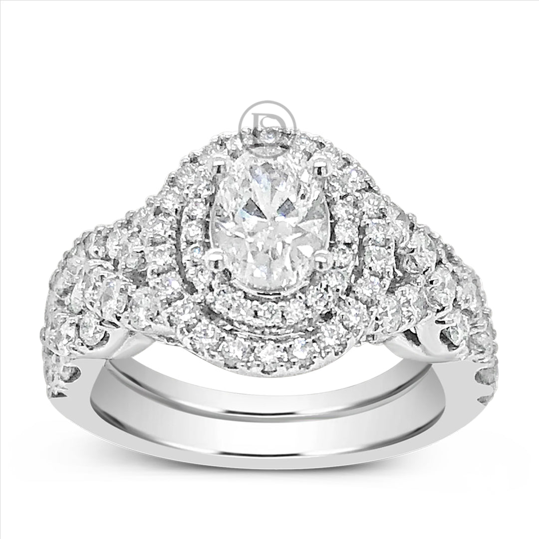 Diamond Halo Engagement Ring 2 CTW Oval & Round Cut 14K White Gold