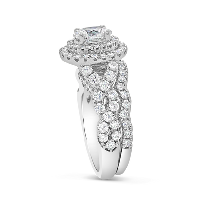 Diamond Halo Engagement Ring 2 CTW Oval & Round Cut 14K White Gold