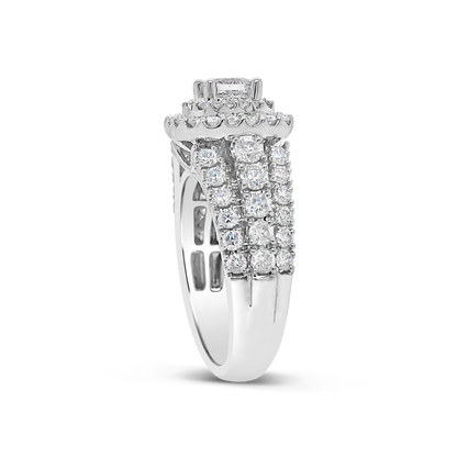 Diamond Halo Engagement Ring 2 CTW Princess Cut Center w/ Round Cut 14K White Gold