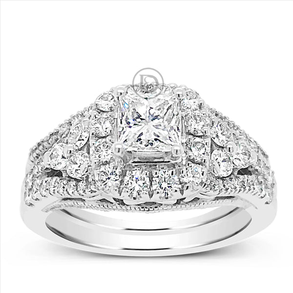 Diamond Halo Engagement Ring 1 5/8 CTW Princess Cut center w/Round Cut 14K White Gold