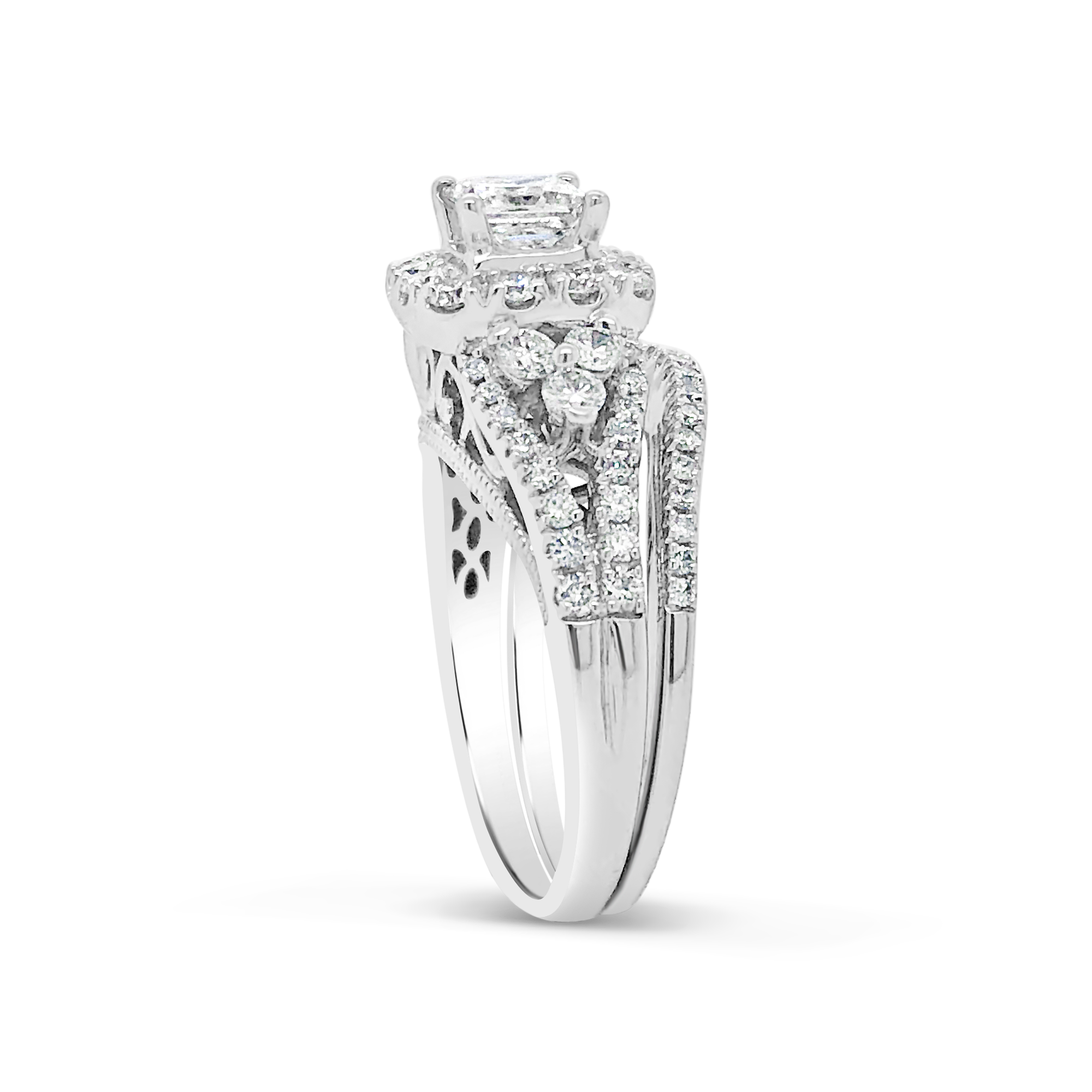 Diamond Halo Engagement Ring 1 5/8 CTW Princess Cut center w/Round Cut 14K White Gold