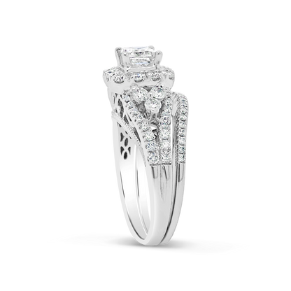 Diamond Halo Engagement Ring 1 5/8 CTW Princess Cut center w/Round Cut 14K White Gold