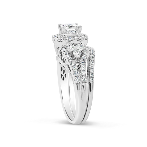 Diamond Halo Engagement Ring 1 5/8 CTW Princess Cut center w/Round Cut 14K White Gold
