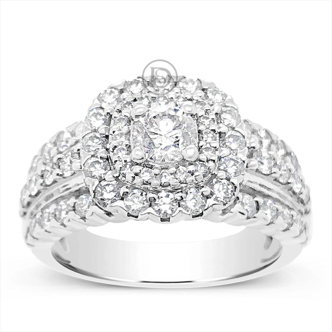 Diamond Halo Engagement Ring 1.75 CTW Round Cut 14K White Gold