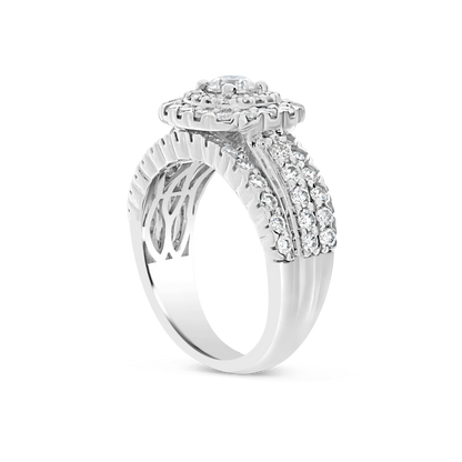 Diamond Halo Engagement Ring 1.75 CTW Round Cut 14K White Gold