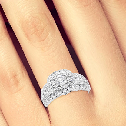 Diamond Halo Engagement Ring 1.75 CTW Round Cut 14K White Gold