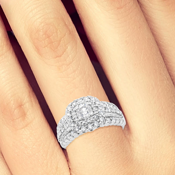 Diamond Halo Engagement Ring 1.75 CTW Round Cut 14K White Gold