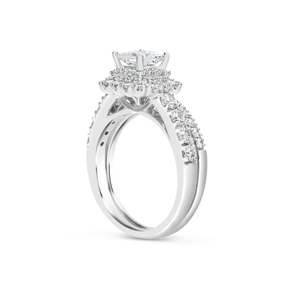 Diamond Halo Engagement Ring 2 CTW Princess w/ Round Cut 14K White Gold