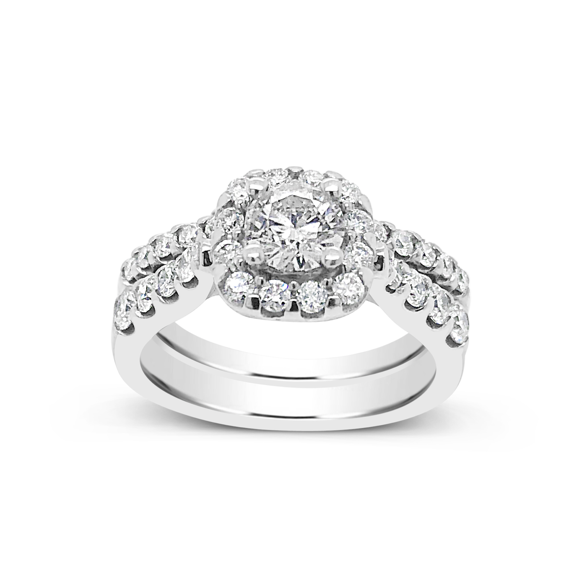 Diamond Halo Engagement Ring 1.50 CTW Round Cut 14K White Gold