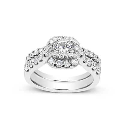 Diamond Halo Engagement Ring 1.50 CTW Round Cut 14K White Gold
