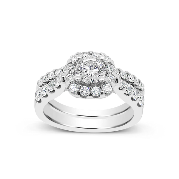 Diamond Halo Engagement Ring 1.50 CTW Round Cut 14K White Gold