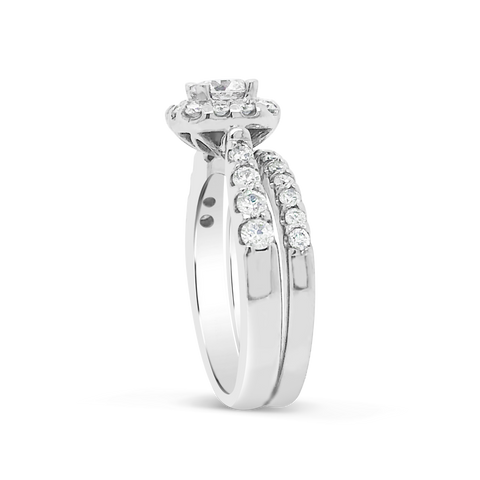 Diamond Halo Engagement Ring 1.50 CTW Round Cut 14K White Gold