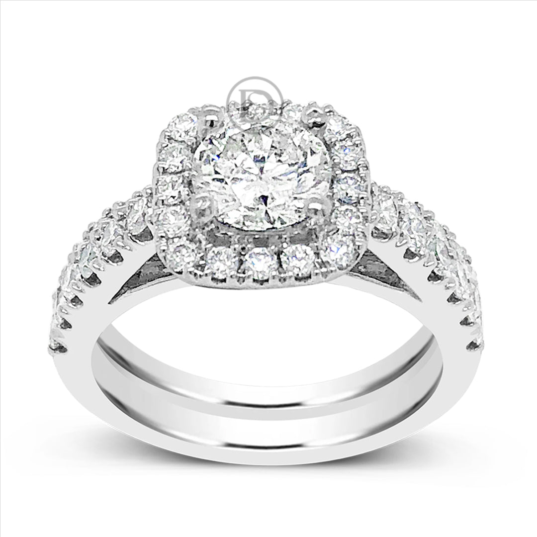 Diamond Halo Engagement Ring 2.25 CTW Round Cut 14K White Gold