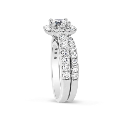 Diamond Halo Engagement Ring 2.25 CTW Round Cut 14K White Gold