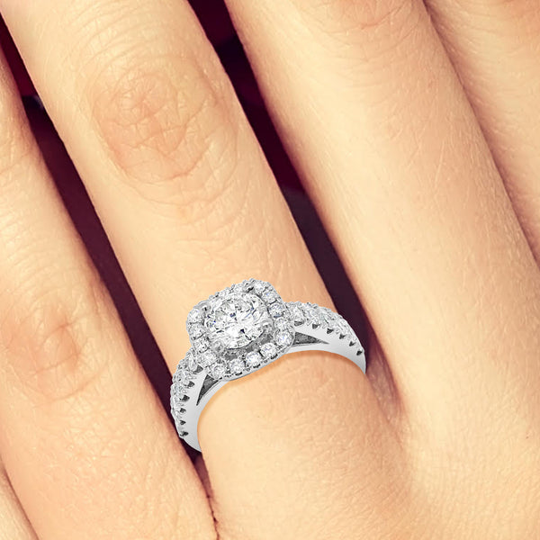 Diamond Halo Engagement Ring 2.25 CTW Round Cut 14K White Gold