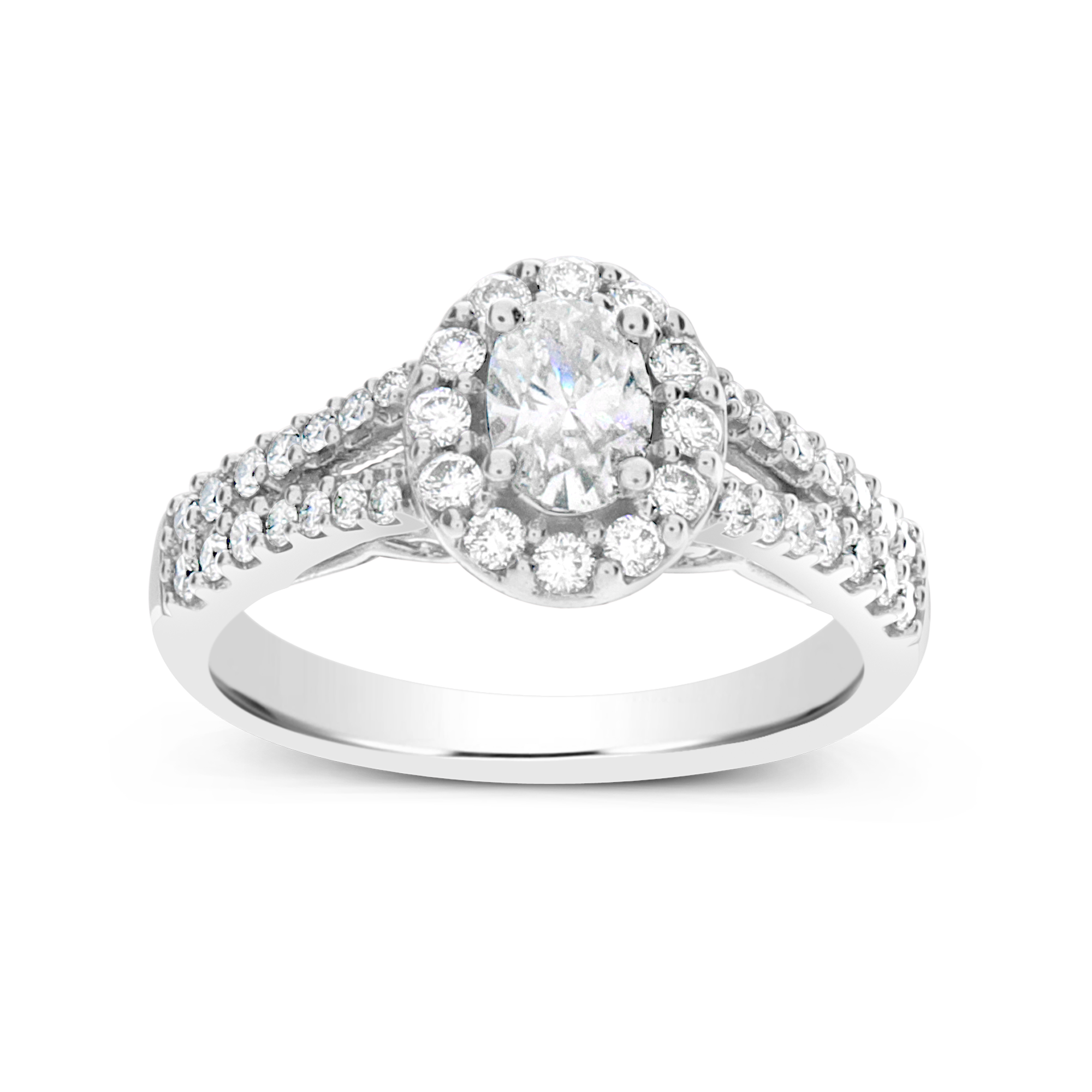Diamond Halo Engagement Ring 1 CTW Oval w/ Round Cut 14K White Gold