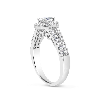 Diamond Halo Engagement Ring 1 CTW Oval w/ Round Cut 14K White Gold