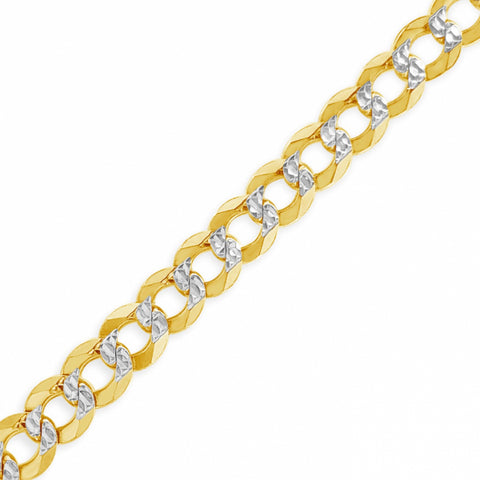 10K Yellow Gold Solid Two Tone  Pave Cuban Link 20" Chain