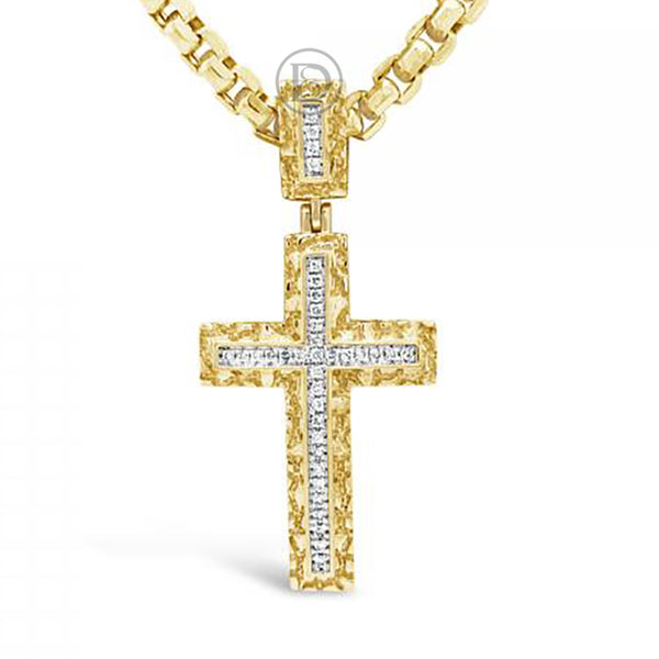 Diamond Cross Pendant .90 CTW Round Cut 10K Yellow Gold