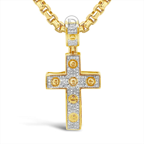 Diamond Designer Cross Pendant .23 CTW Round Cut 10K Yellow Gold