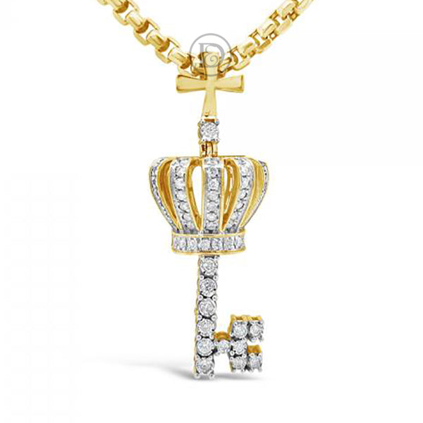 Diamond Key Pendant .95 CTW Round Cut 10K Yellow Gold