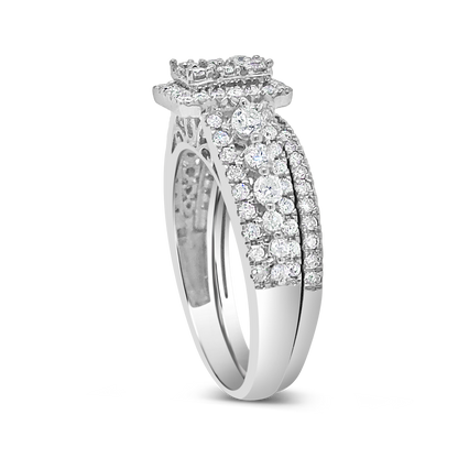 Diamond Halo Engagement Ring 1 CTW Round Cut 14K White Gold