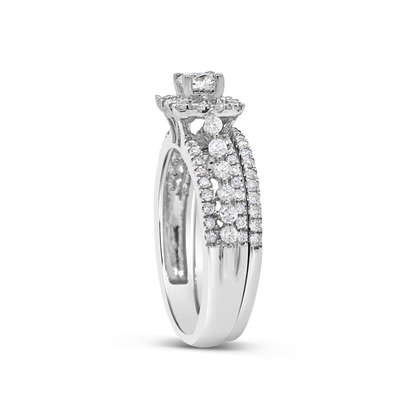 Diamond Halo Engagement Ring 1.05 CTW Round Cut 14K White Gold