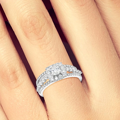 Diamond Halo Engagement Ring 1.05 CTW Round Cut 14K White Gold