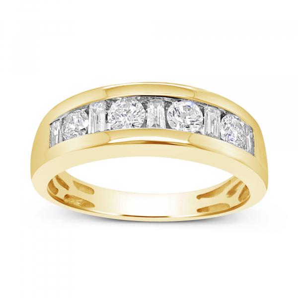 Diamond Ring 1.03 CTW Round w/ Baguettes 14K Yellow Gold
