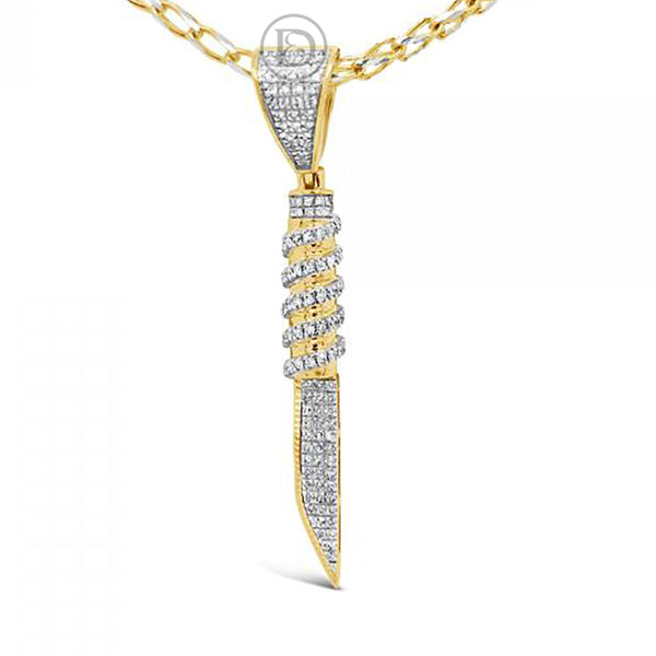 Diamond Knife Pendant .26 CTW Round Cut 10K Yellow Gold