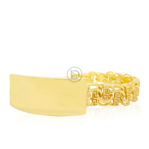 10K Yellow Gold Chino Link Personalize ID Name Bracelet with Greek Key