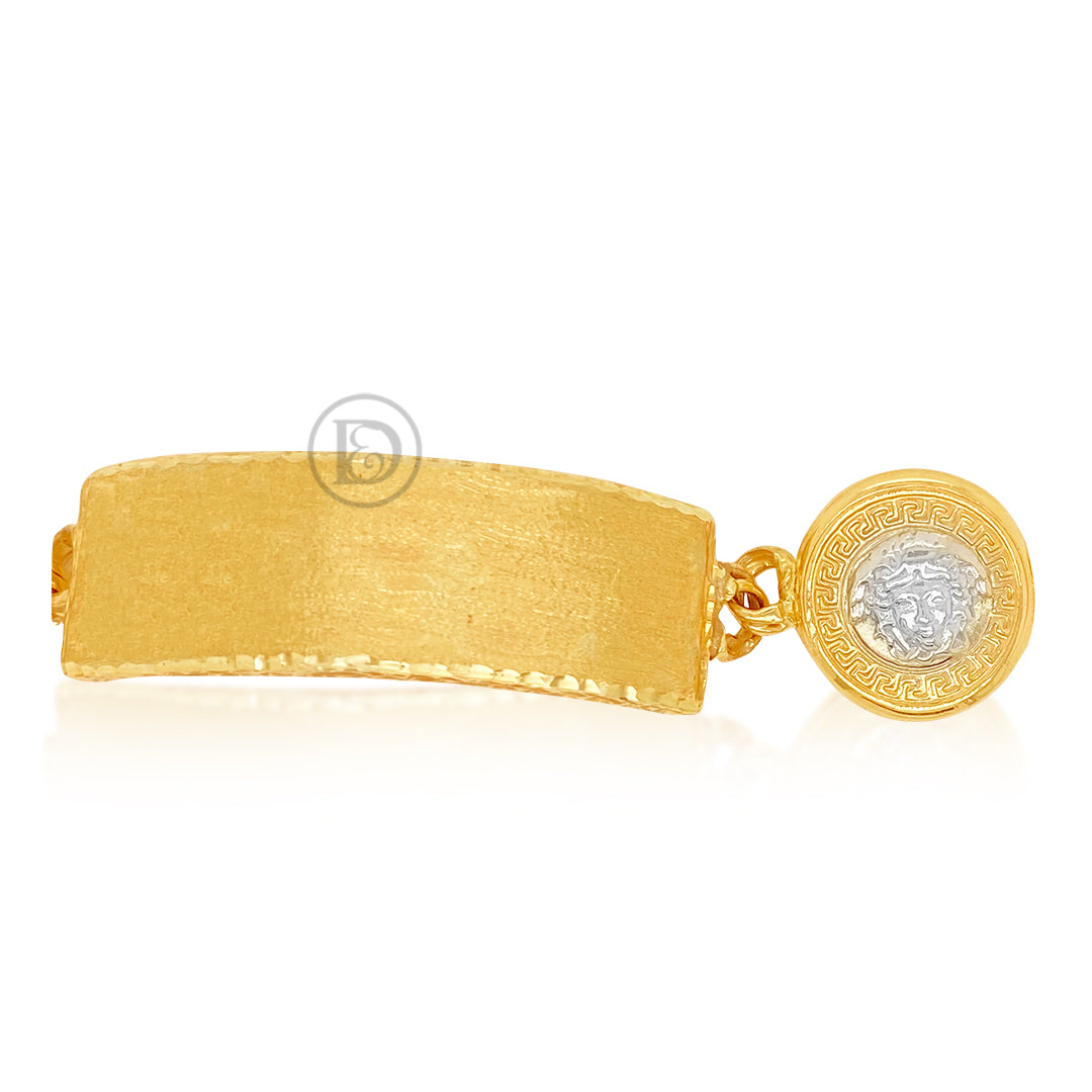 10K Yellow Gold Chino Link Personalize ID Name Bracelet with Medusa and Greek Key