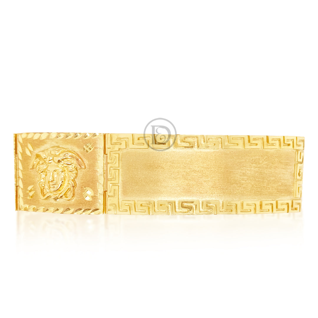 10K Yellow Gold Personalize ID Name Bracelet with Medusa and Greek Key