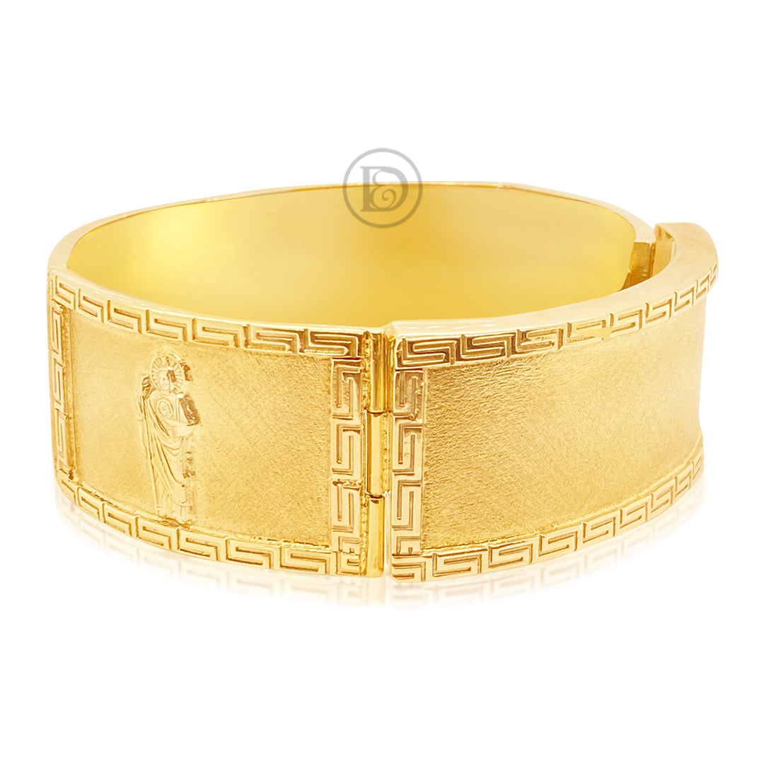 10K Yellow Gold Personalize ID Name Bracelet with Saint Jude and Greek Key
