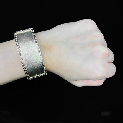 10K yellow gold ID bracelet with Saint Jude and Greek Key