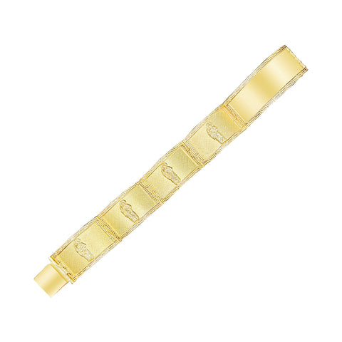 10K yellow gold ID bracelet with Saint Jude and Greek Key
