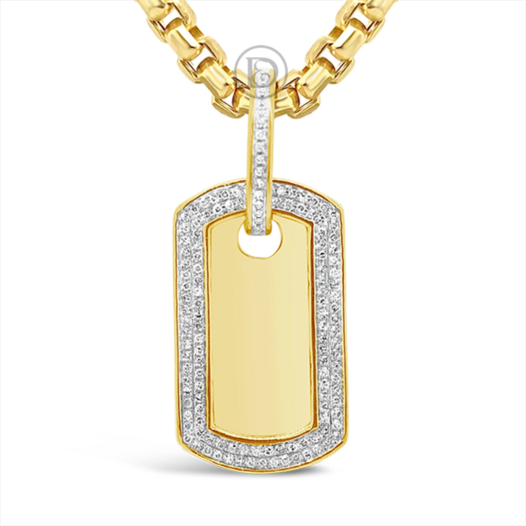 14K Solid Yellow Gold Mens Diamond Dog Tag Pendant 1.50 Ctw – Avianne  Jewelers