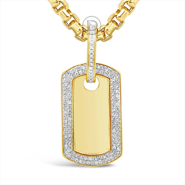Diamond Dog Tag Pendant .27 CTW Round Cut 10K Yellow Gold
