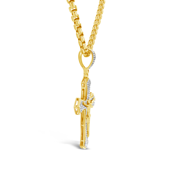 Diamond Cross Pendant .30 CTW Round Cut 10K Yellow Gold