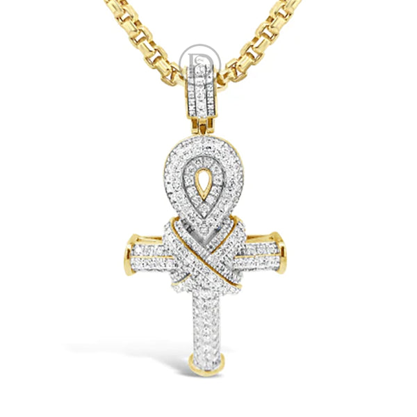 Diamond Cross Pendant 1.65 CTW Round Cut 10K Yellow Gold